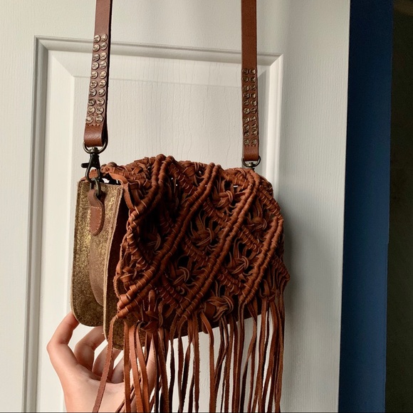 Anthropologie fringe leather braided crossbody bag - Picture 11 of 16